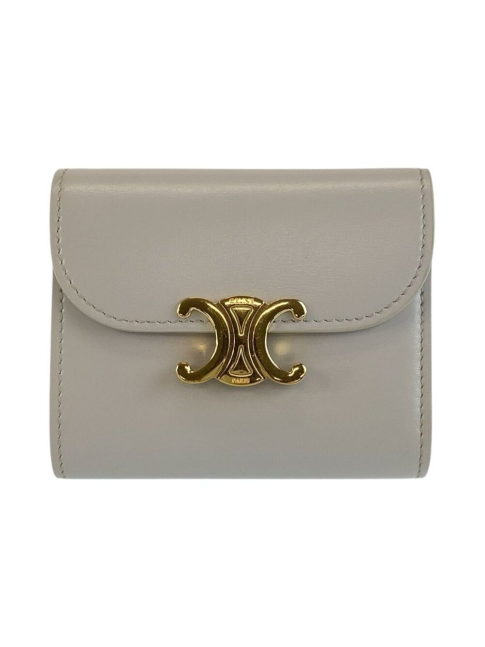 Celine Triomphe Small Flap Wallet Gray Leather Trifold Fold Compact
